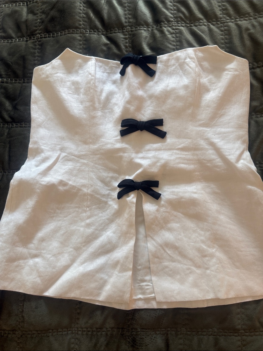 Reformation White Strapless Top with Black Label Detail
